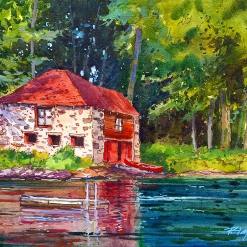 "The Ledges Skiff House"-Original Watercolor and Ink 9" x 12" Framed $450